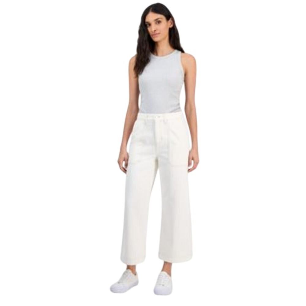 HUGO BOSS Orange Women's High-Rise Cropped Wide-Leg Marlene Pants in Off-White